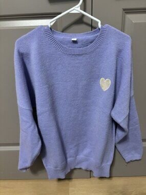 Lavender Purple Heart Knit Sweater Size Small